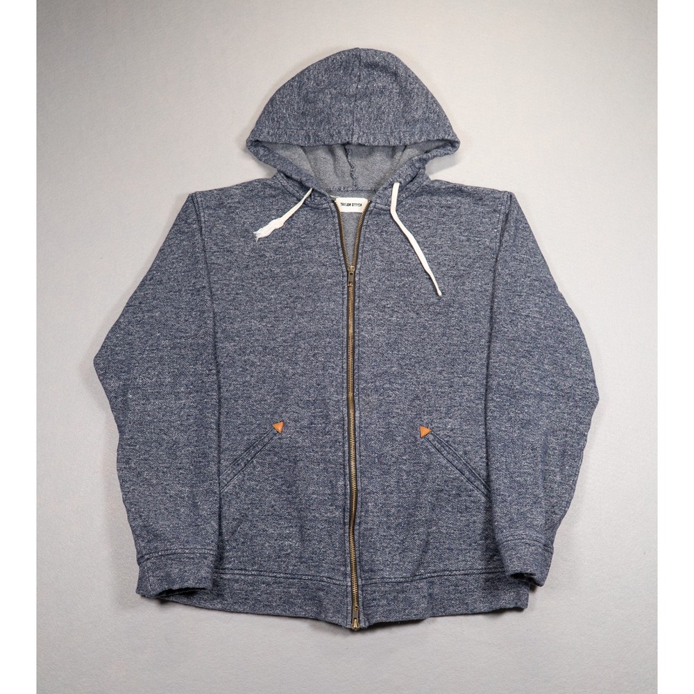 Taylor Stitch Men Marled Blue Full Zip Hoodie Sweatshirt Size 42 Large Brass Zip